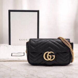 Gucci GG Marmont Mini Matelassé Crossbody Bag – Black – Box & Dust Bag